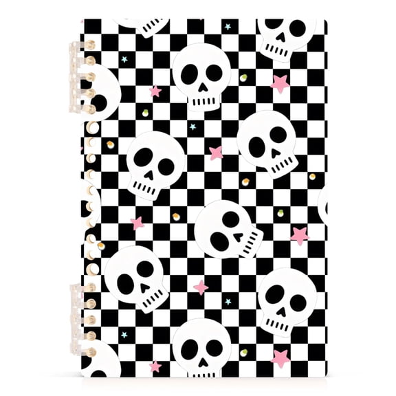 joogoo A5 Spiral Journal Notebook Skulls on Checkered Cute College Ruled Notebooks 8.3" x 5.7" 1 PC