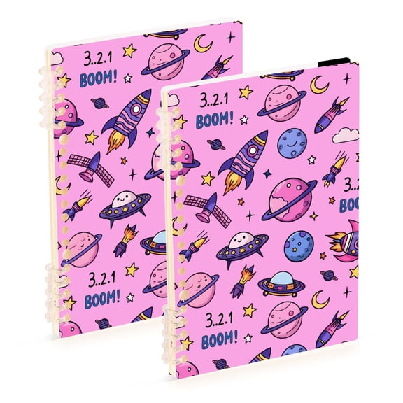 joogoo A5 Spiral Journal Notebook Space Rocket Planets College Ruled Notebooks 8.3" x 5.7" 2 PCs
