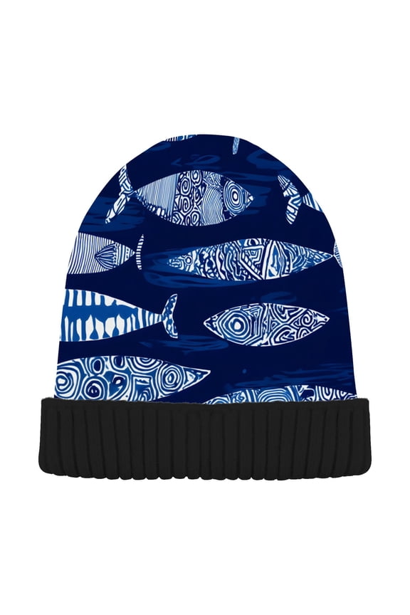 Abstract Boho Fishes Beanie Hats Cuffed Winter Warm Knit Thick Beanies