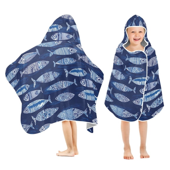 joogoo Abstract Boho Fishes Kids Hooded Beach Towel Baby Bath Towel 23.5"x50"