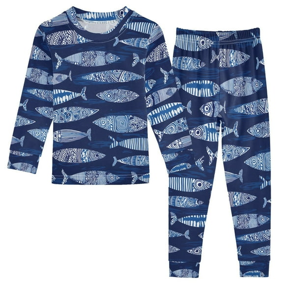 joogoo Abstract Boho Fishes Pajamas Set Long Sleeve Soft Cotton Sleepwear 2 Piece 24M
