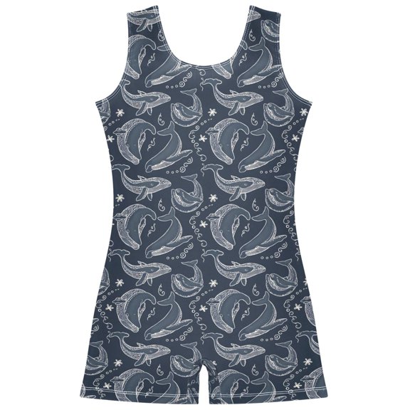joogoo Abstract Dolphins Pattern Girls Leotards Gymnastics Tumbling Outfit Biketard Unitard 3-4Years
