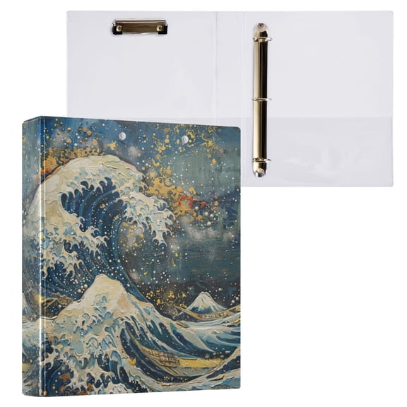 joogoo Abstract Japanese Wave Hardcover 3 Ring Binder 1.5" Round Rings Interior Pockets Binders Organizer 1 Pack