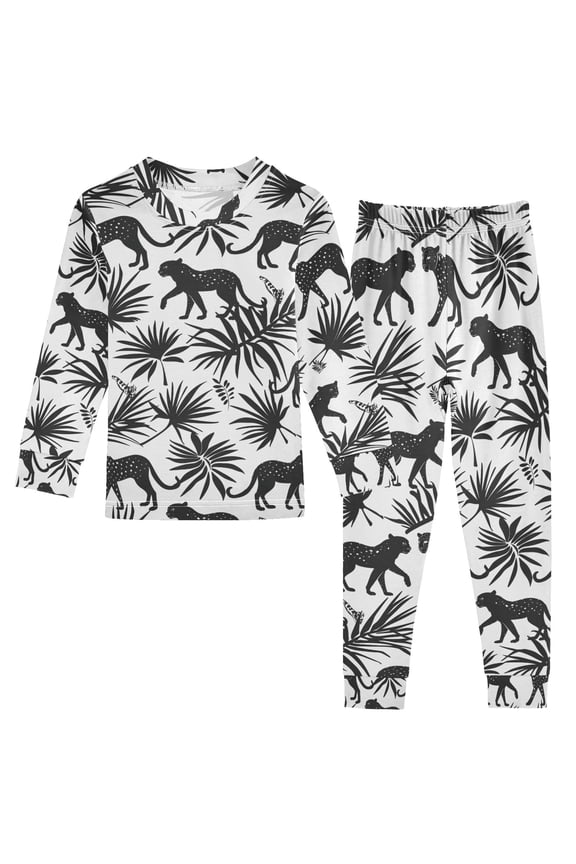 Abstract Leopards Leaves Pajamas Set Long Sleeve Soft Cotton Sleepwear 2 Piece 18M