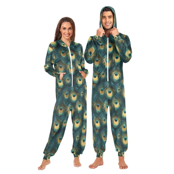 joogoo Abstract Peacock Feathers-p1 Unisex Adults Onesies Pajamas Jumpsuits L