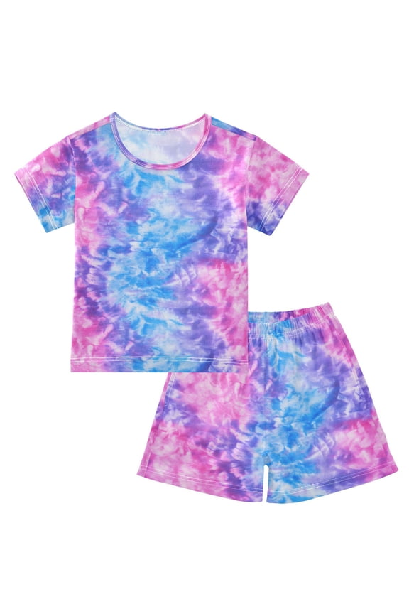 Abstract Watercolor Tie Dye-a2 Pajama Sets Short Sleeve Cotton 2-Piece Sleepwear 14Y