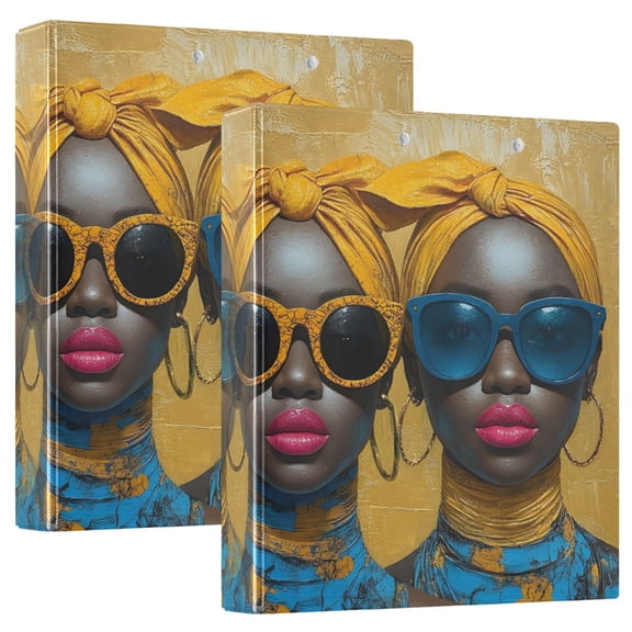 joogoo Africa Girls Hardcover 3 Ring Binder 1.5" Round Rings Interior Pockets Binders Organizer 2 Pack