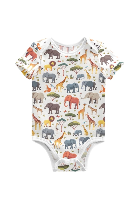 African Elephant Giraffe Pattern Baby Bodysuits Short Sleeve Cotton Onesies Clothes 18Months