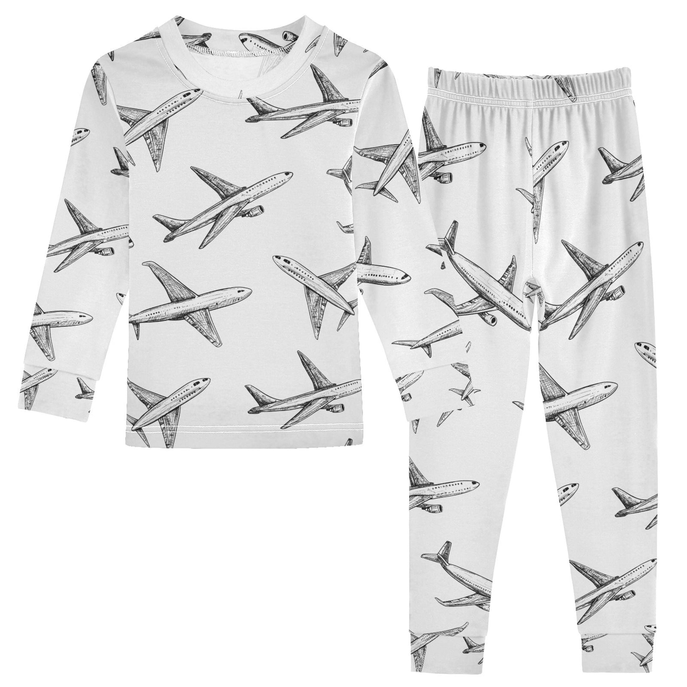 joogoo Airplane Retro 2 Piece Long Sleeve Tee and Pants Cotton Pajama ...