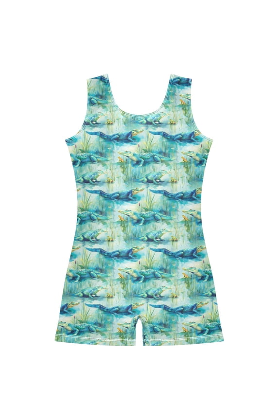 Alligator Frogs Pattern Girls Leotards Gymnastics Tumbling Outfit Biketard Unitard 7-8Years