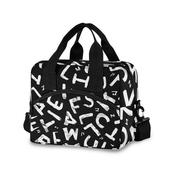 joogoo Alphabet Pattern Insulated Lunch Bags Reusable Cooler Box with Shoulder Strap
