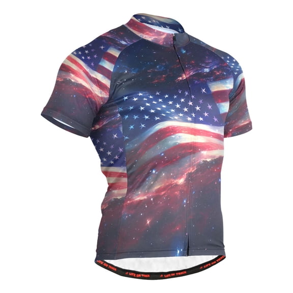joogoo American Flag Starry Night Men's Cycling Jerseys Mountain Bike Short Sleeve Tops M