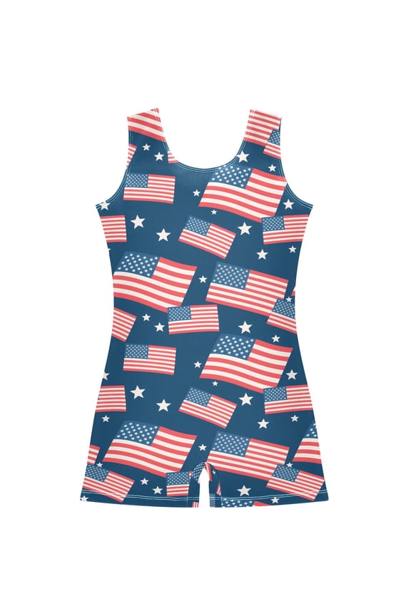American Flag Stars-s1 Pattern Girls Leotards Gymnastics Tumbling Outfit Biketard Unitard 3-4Years