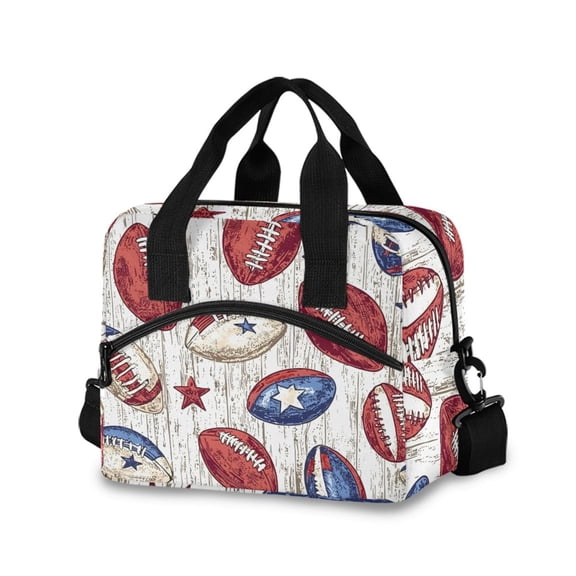 joogoo American Rugby Football Insulated Lunch Bags Reusable Cooler Box with Shoulder Strap