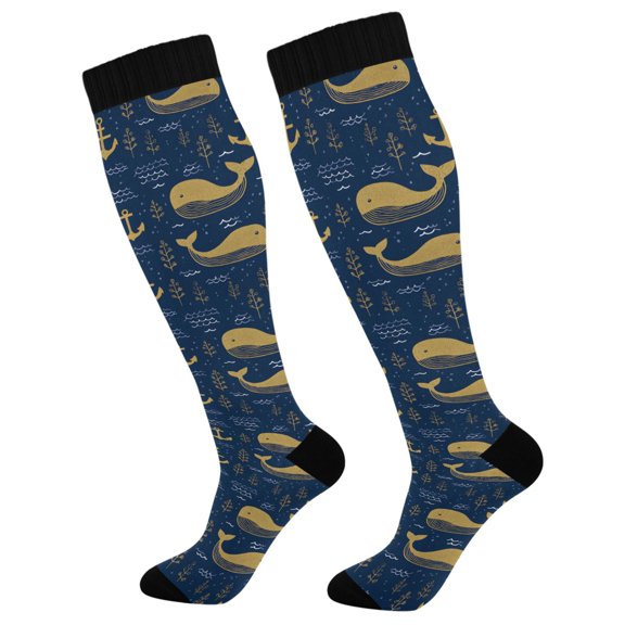 joogoo Anchor Whales Socks Women Men Knee High Sock