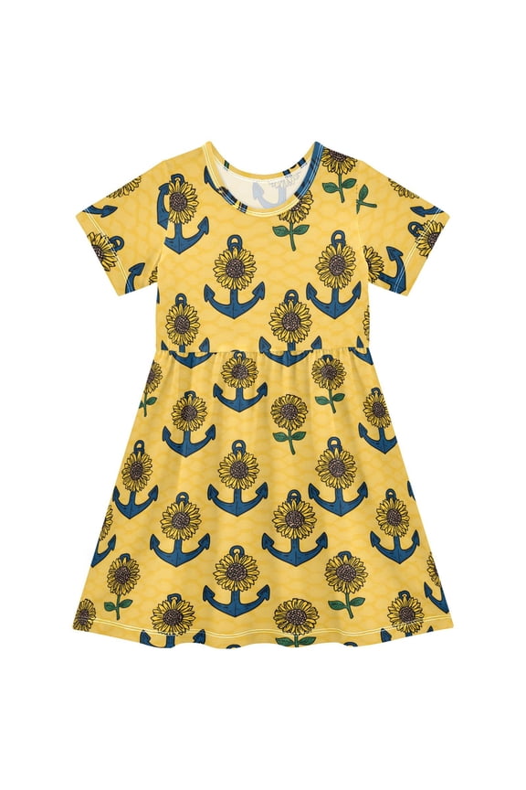 Anchor with Sunflower Girls' Short Sleeve Dress Kids Dresses 5-6T