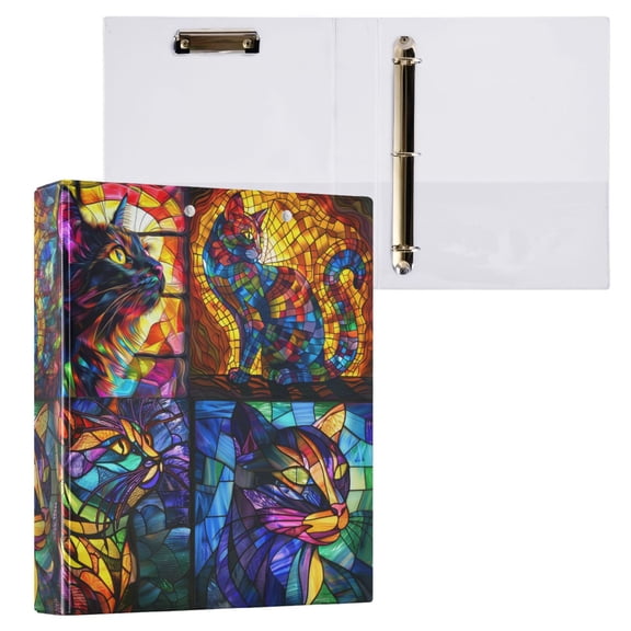 joogoo Art Checkered Cat Pattern Hardcover 3 Ring Binder 1.5" Round Rings Interior Pockets Binders Organizer 1 Pack