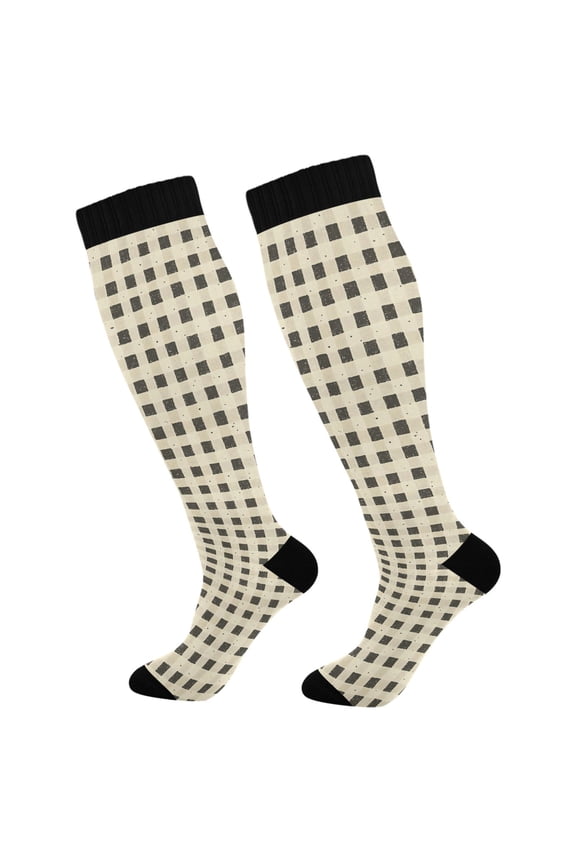 Art Checkered Long Socks Women Men Knee High Sock