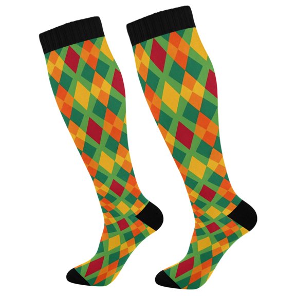 joogoo Art Checkered Grid Socks Women Men Knee High Sock
