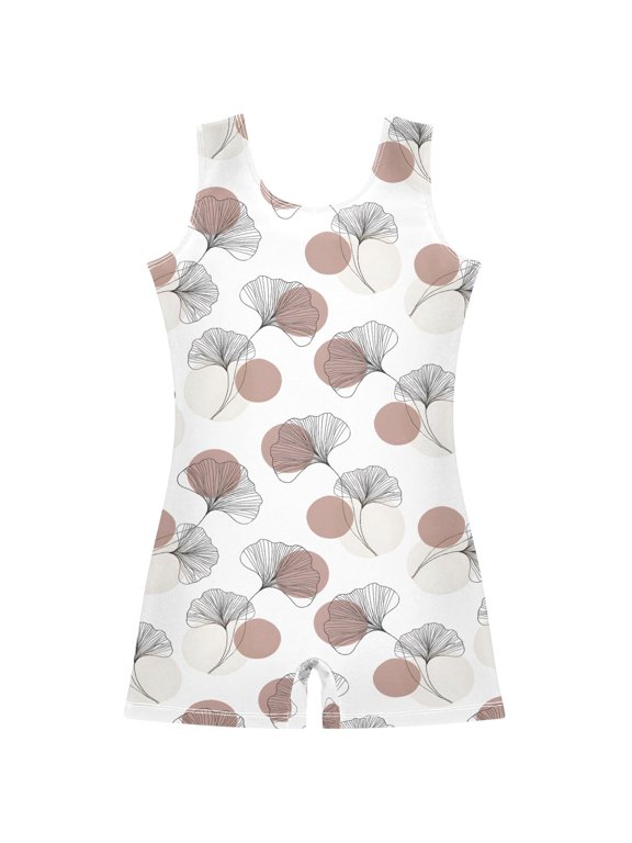 Art Ginkgo Leaves Pattern Girls Leotards Gymnastics Tumbling Outfit Biketard Unitard 9-10Years