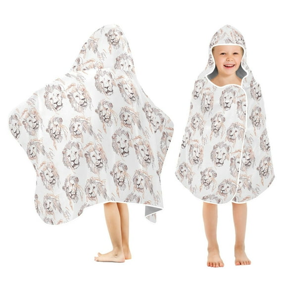 joogoo Art Lions Kids Hooded Beach Towel Baby Bath Towel 23.5"x50"