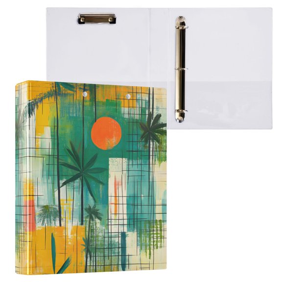 joogoo Art Palm Tree Sunset Hardcover 3 Ring Binder 1.5" Round Rings Interior Pockets Binders Organizer 1 Pack