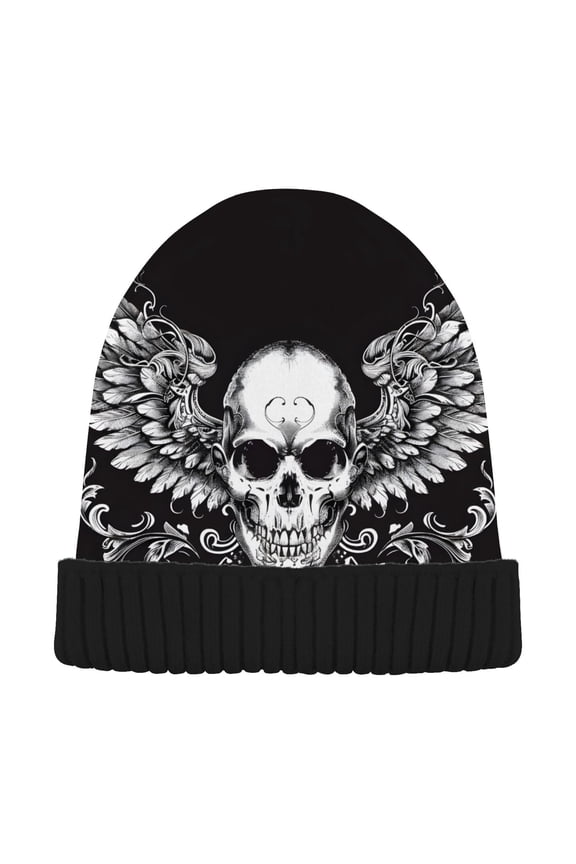 Art Skeleton with Wings Beanie Hats Men Women Cuffed Skull Cap Winter Warm Knit Thick Beanies