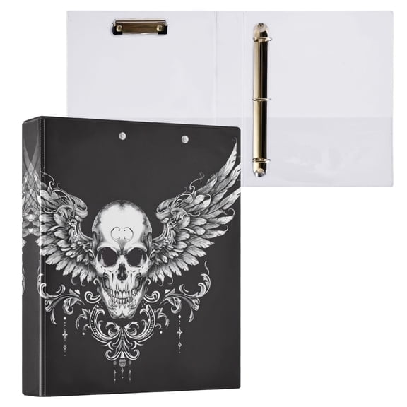 joogoo Art Skeleton with Wings Hardcover 3 Ring Binder 1.5" Round Rings Interior Pockets Binders Organizer 1 Pack