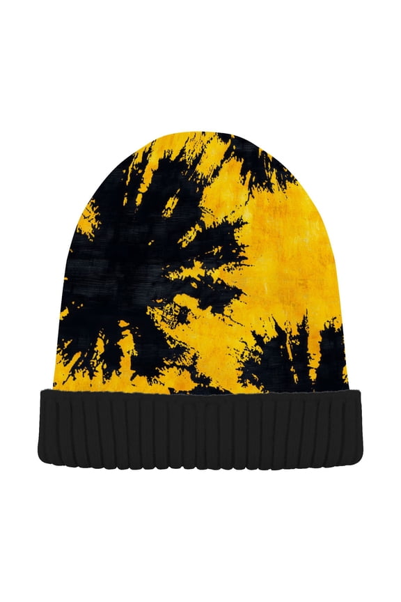 Art Tie Dye Black Beanie Hats Cuffed Winter Warm Knit Thick Beanies