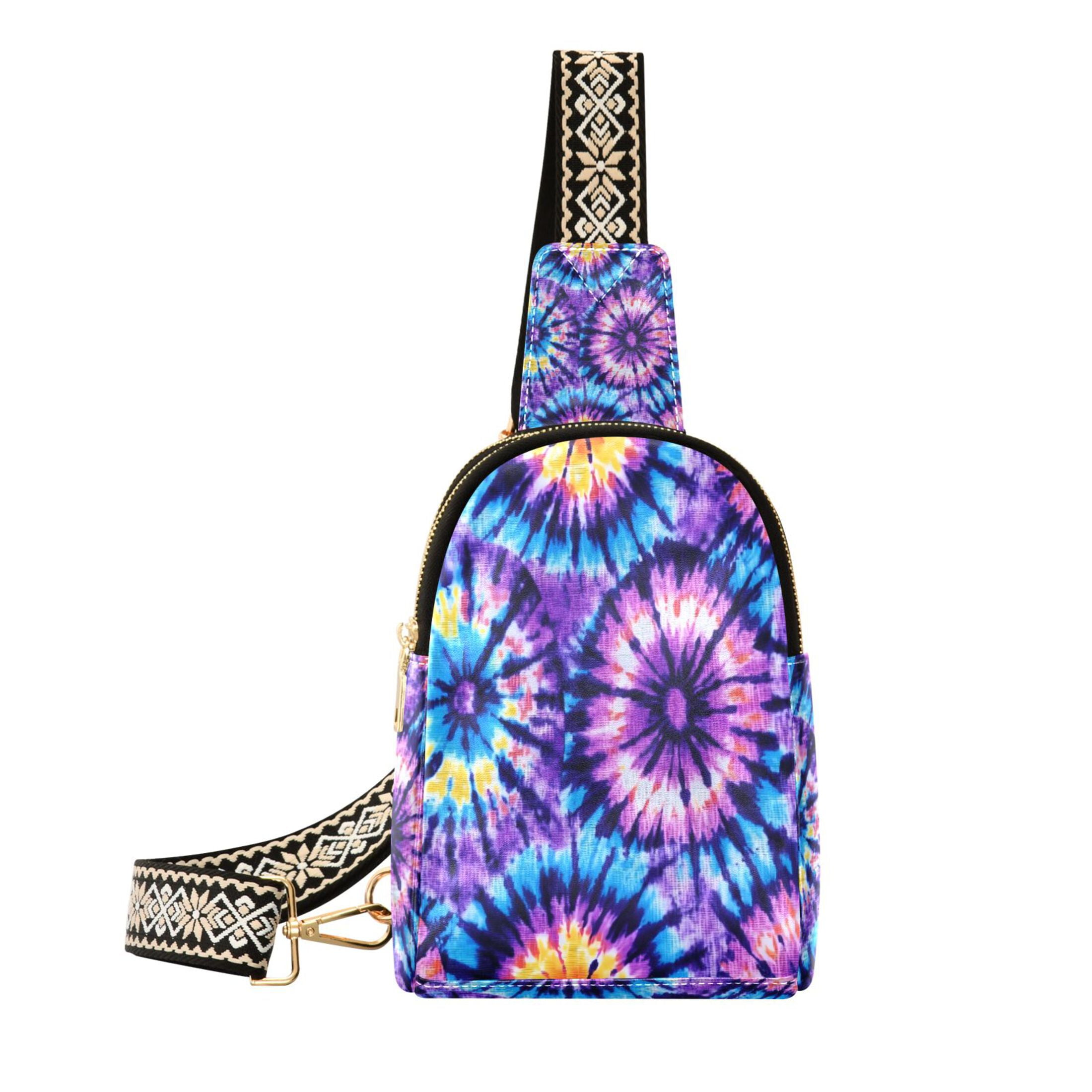 Artistic Tie-Dye Backpack Shoulder Crossbody Bag Boho Tie Dye Sling Bag - Rainbow Watercolor Print Crossbody  main image 2
