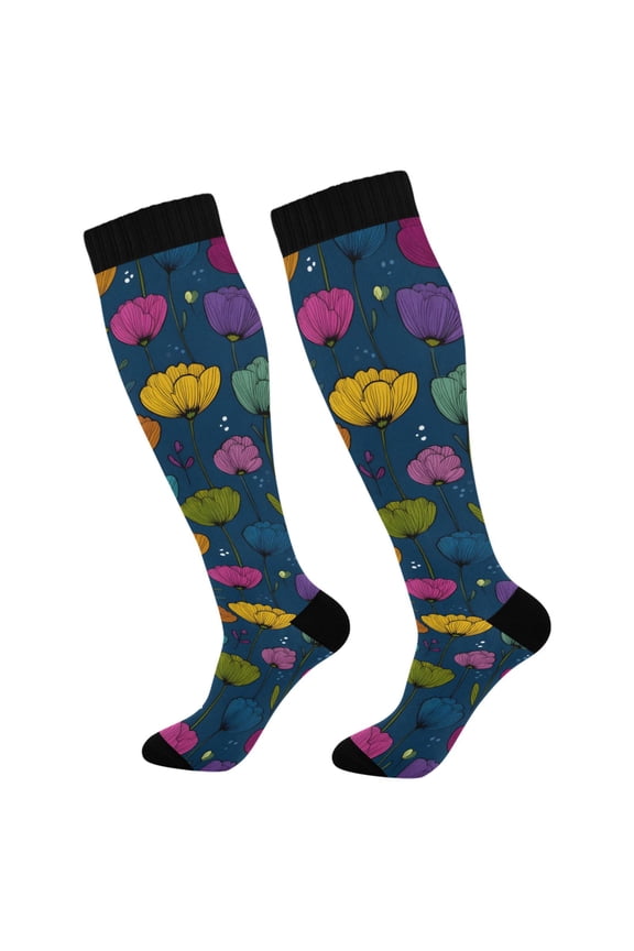 Art Tulip Flowers Socks Women Men Knee High Sock