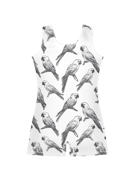 Artistic Parrots Pattern Girls Leotards Gymnastics Tumbling Outfit Biketard Unitard 9-10Years