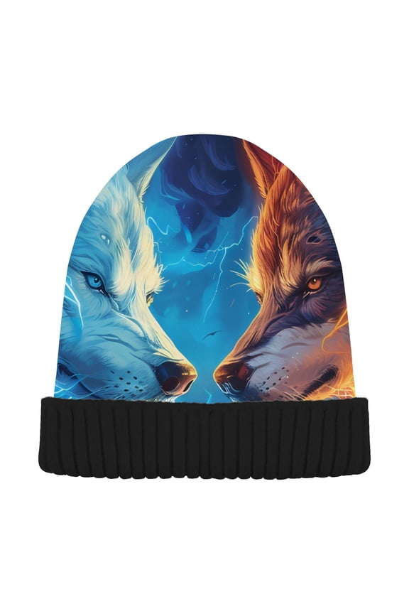 Artistic Wild Wolfs Animal Beanie Hats Men Women Cuffed Skull Cap Winter Warm Knit Thick Beanies