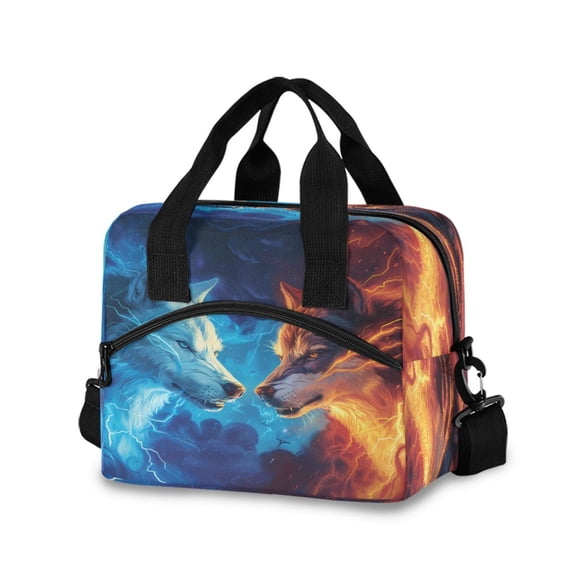 joogoo Artistic Wild Wolfs Animal Insulated Lunch Bags Reusable Cooler Box with Shoulder Strap