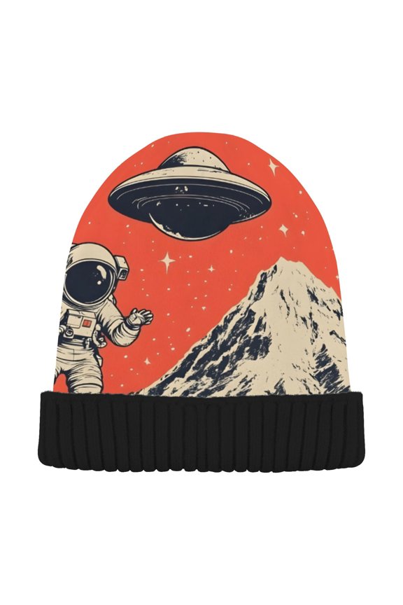 Astronaut on Mountains Beanie Hats Cuffed Winter Warm Knit Thick Beanies