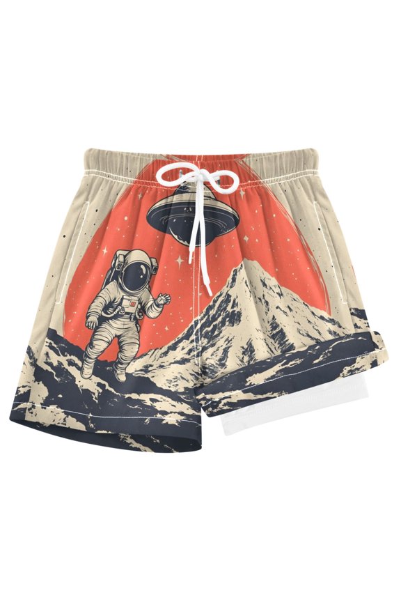 Astronaut on Mountains Boys Swim Trunks Beach Swimsuit Shorts Boxer 8Y