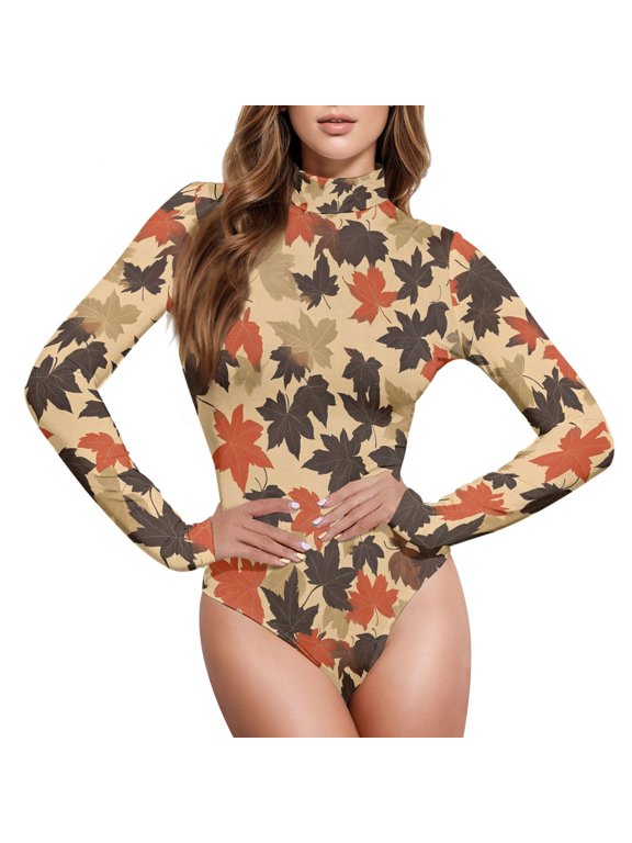 Autumn Fall Women's Mock Turtle Neck Long Sleeve Bodysuit M