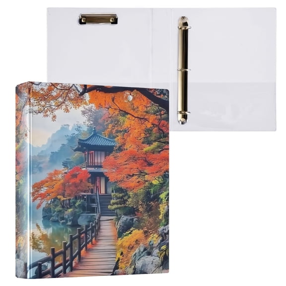joogoo Autumn Lake Landscape Hardcover 3 Ring Binder 1.5" Round Rings Interior Pockets Binders Organizer 1 Pack