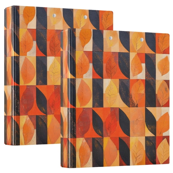 joogoo Autumn Leave Checkered Pattern Hardcover 3 Ring Binder 1.5" Round Rings Interior Pockets Binders Organizer 2 Pack
