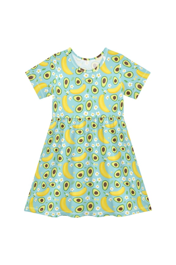 Avocado Banana Floral Girls' Short Sleeve Dress Kids Dresses 3T