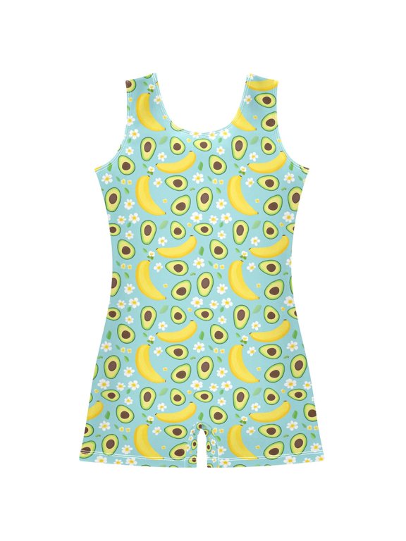 Avocado Banana Floral Pattern Girls Leotards Gymnastics Tumbling Outfit Biketard Unitard 7-8Years