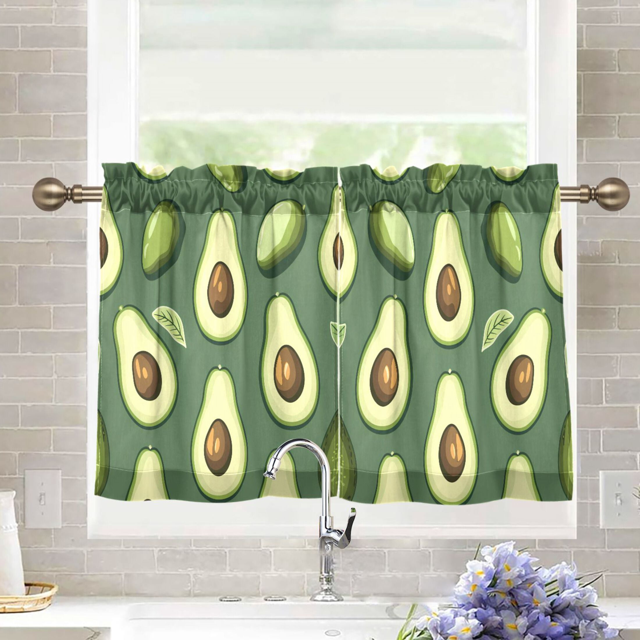 joogoo Avocado Fruit Curtains Sets Half Window Cafe Farmhouse Tier 2 ...