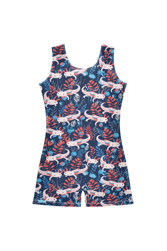 Axolotl Cartoon Pattern Girls Leotards Gymnastics Tumbling Outfit Biketard Unitard 7-8Years