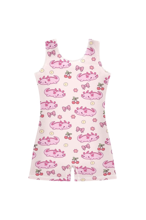 Axolotl Cute Bows Pattern Girls Leotards Gymnastics Tumbling Outfit Biketard Unitard 7-8Years