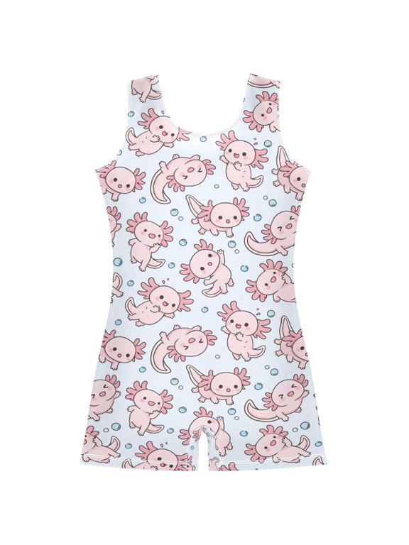 Axolotl Dancing Pattern Girls Leotards Gymnastics Tumbling Outfit Biketard Unitard 7-8Years