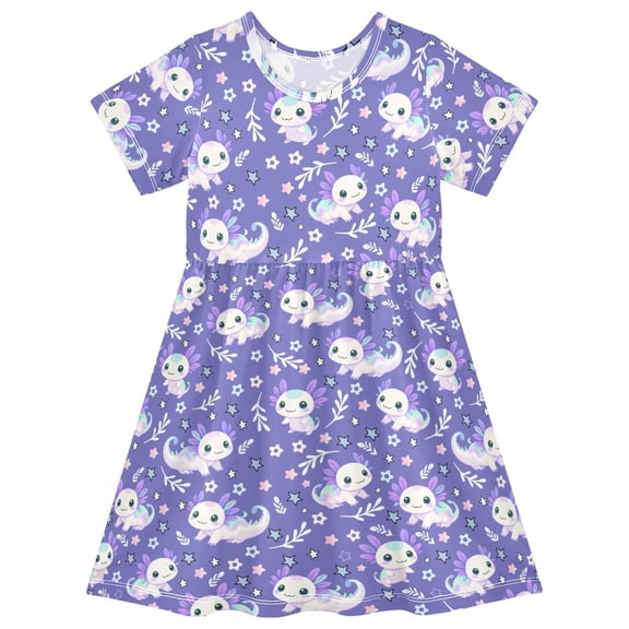 joogoo Axolotl Galaxy Girls' Short Sleeve Dress Kids Dresses 5-6T