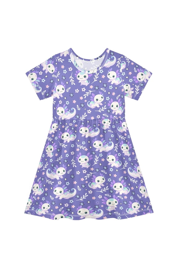 Axolotl Galaxy Girls' Short Sleeve Dress Kids Dresses 5-6T