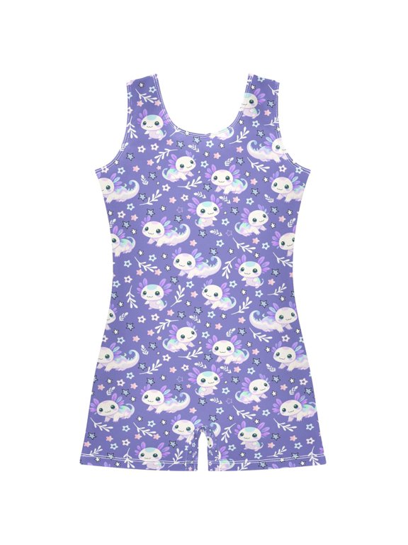 Axolotl Galaxy Pattern Girls Leotards Gymnastics Tumbling Outfit Biketard Unitard 5-6Years