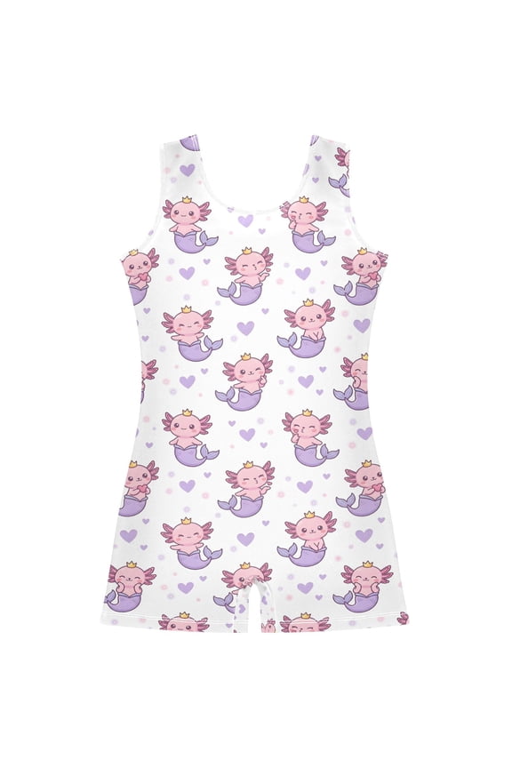 Axolotl Mermaid Pattern Girls Leotards Gymnastics Tumbling Outfit Biketard Unitard 2-3Years