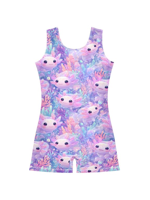 Axolotl Seaweed Pattern Girls Leotards Gymnastics Tumbling Outfit Biketard Unitard 7-8Years